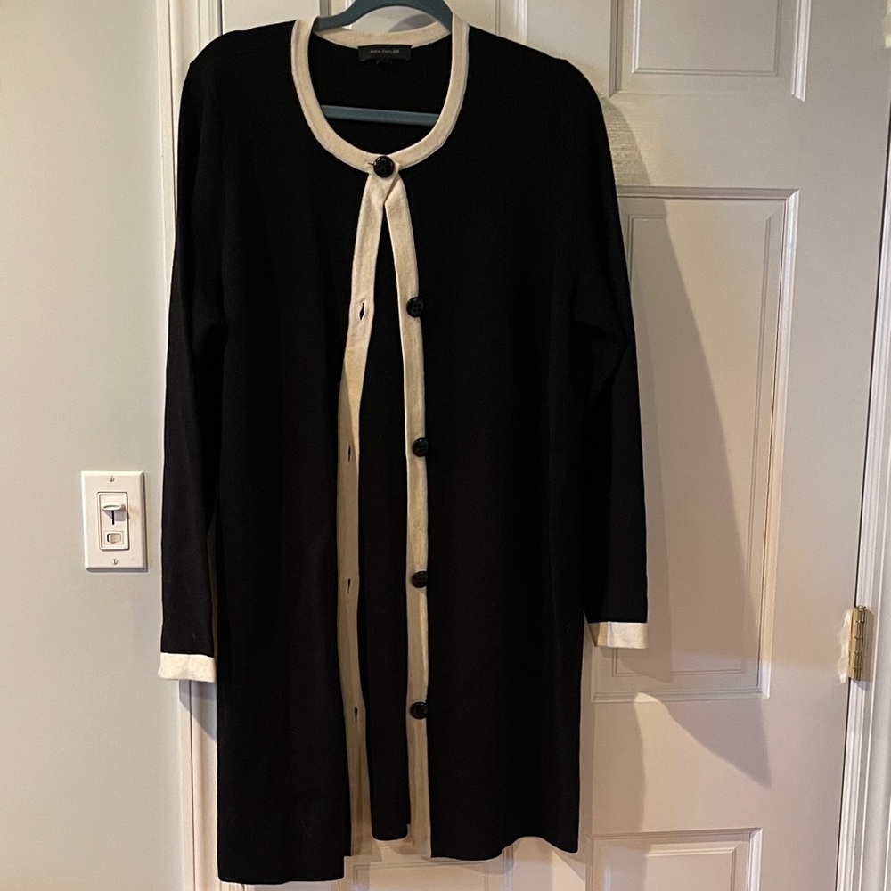 Ann Taylor Black Cardigan with Cream Accents